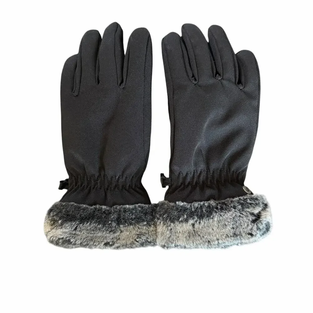 HEAD Gloves Womens Small Black Softshell Faux Fur Cuff Touchscreen Winter Ski
